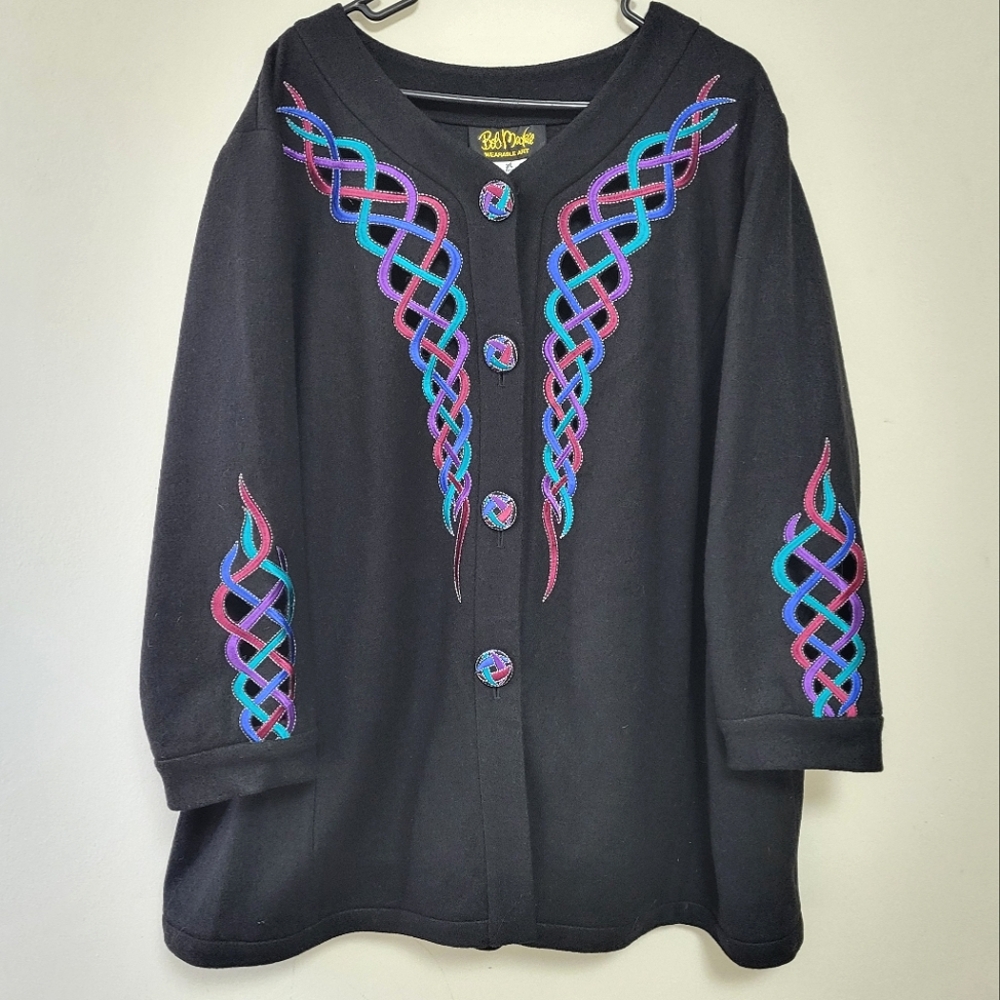 Bob Mackie Embroidered Wool Blend Western Jacket Plus Size 3X Boho Rodeo Coat
